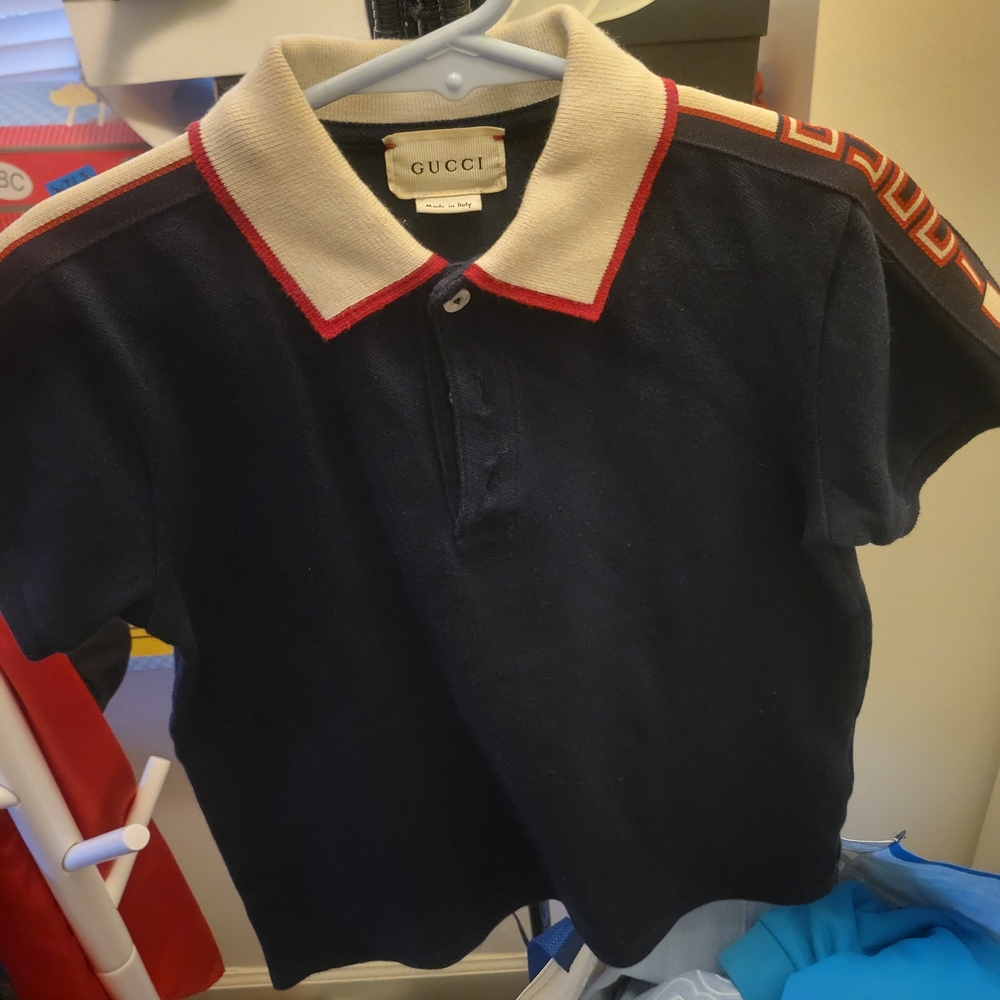Gucci Kids Polo with Navy and Cream Accents